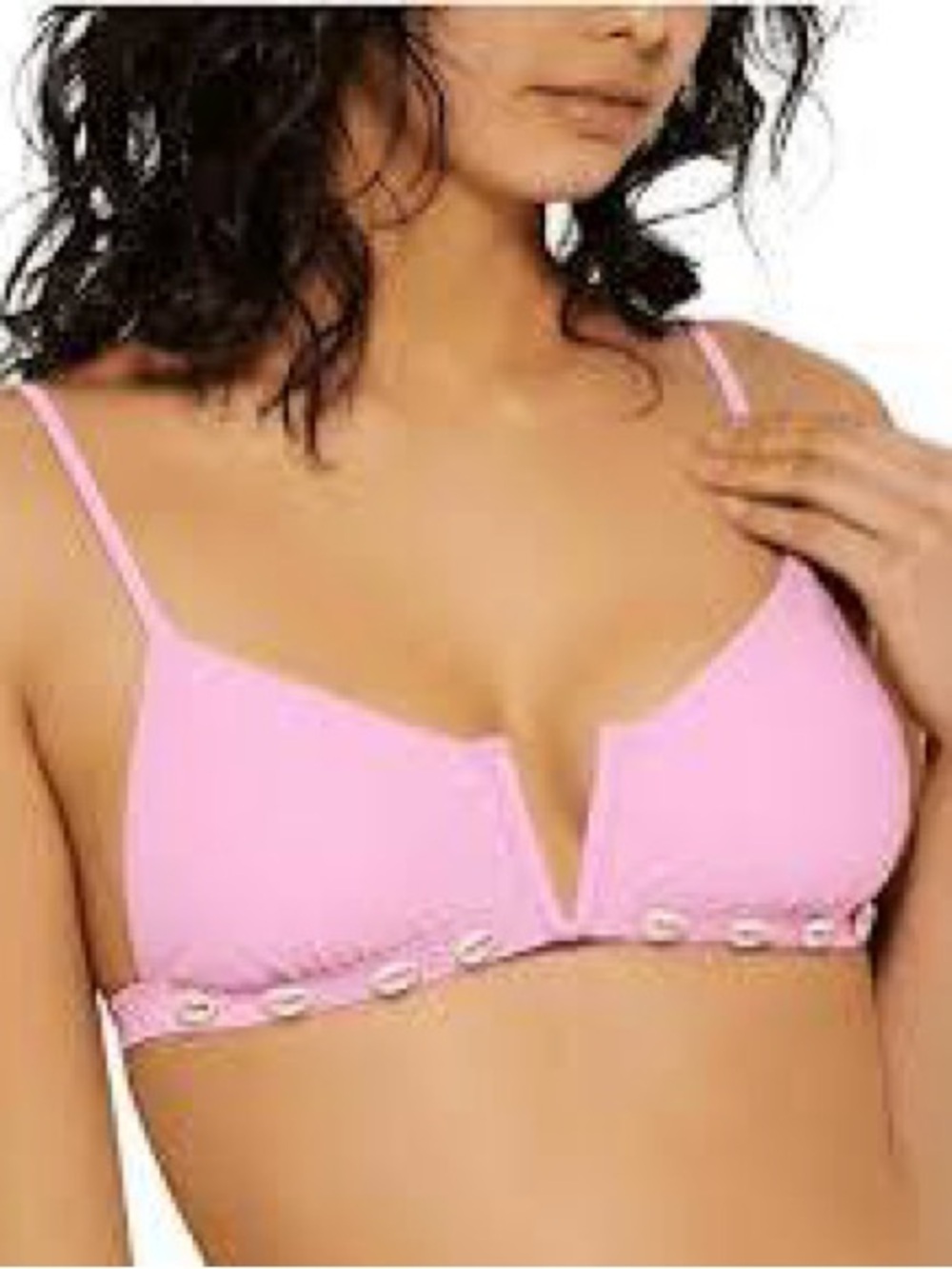 Hula Honey Pink V-Plunge Shell-Trim Swim Top